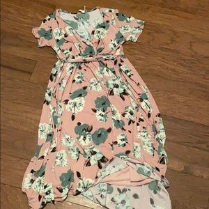 Pink Blush Blush Pink and Green Hi-Low Wrap dress